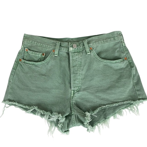 Levi's Pants - Levi's 501 Original Denim Button-Fly Jean Shorts Size 32 Green Raw Hem Cut-Off